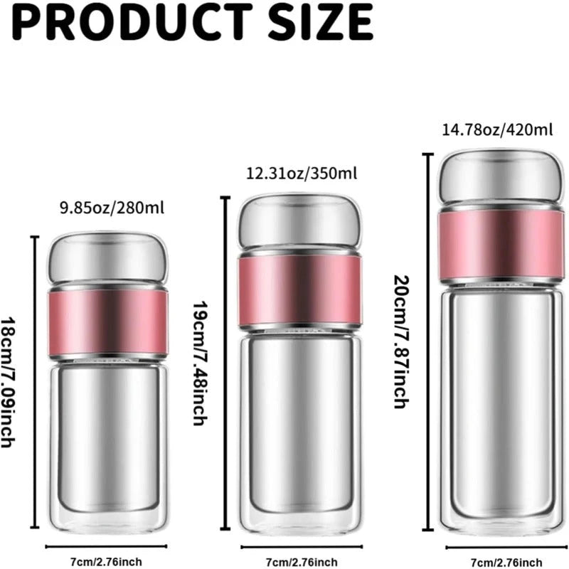Tea Infuser Bottle Double-Wall Glass Tilt-Activated Filter Separation