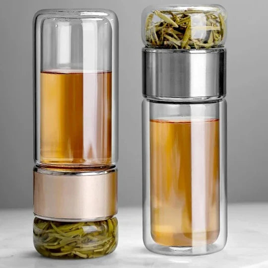Tea Infuser Bottle Double-Wall Removable Strainer 14.5 Oz