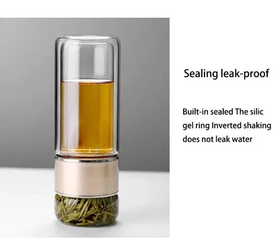 Tea Infuser Bottle Double-Wall Removable Strainer 14.5 Oz
