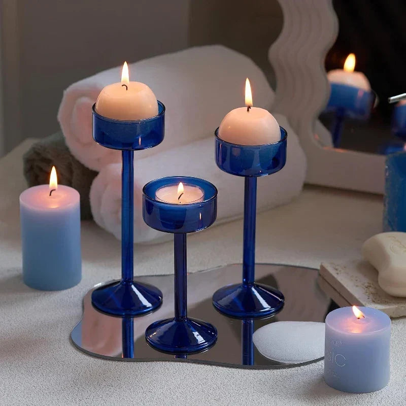 Tealight Candle Holder Set Glass Set of 3 Reflective Design