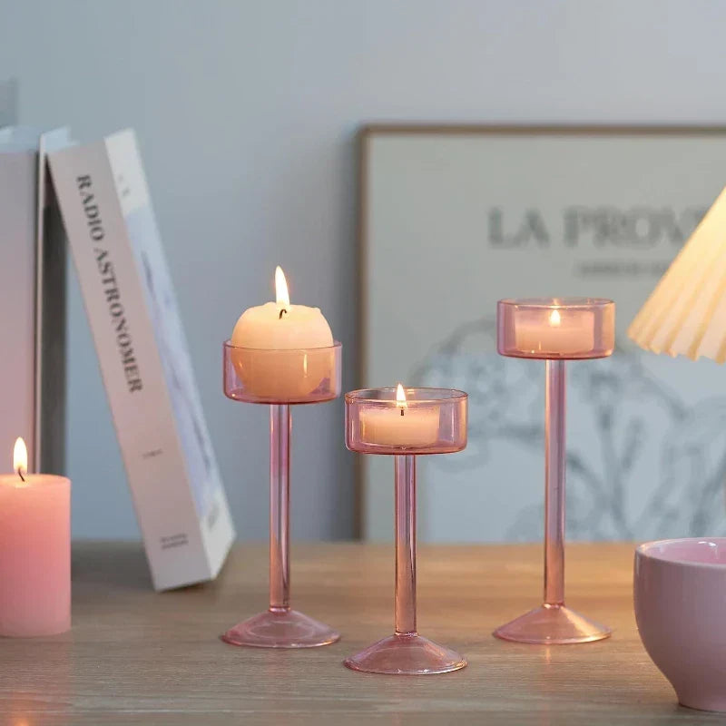 Tealight Candle Holder Set Glass Set of 3 Reflective Design