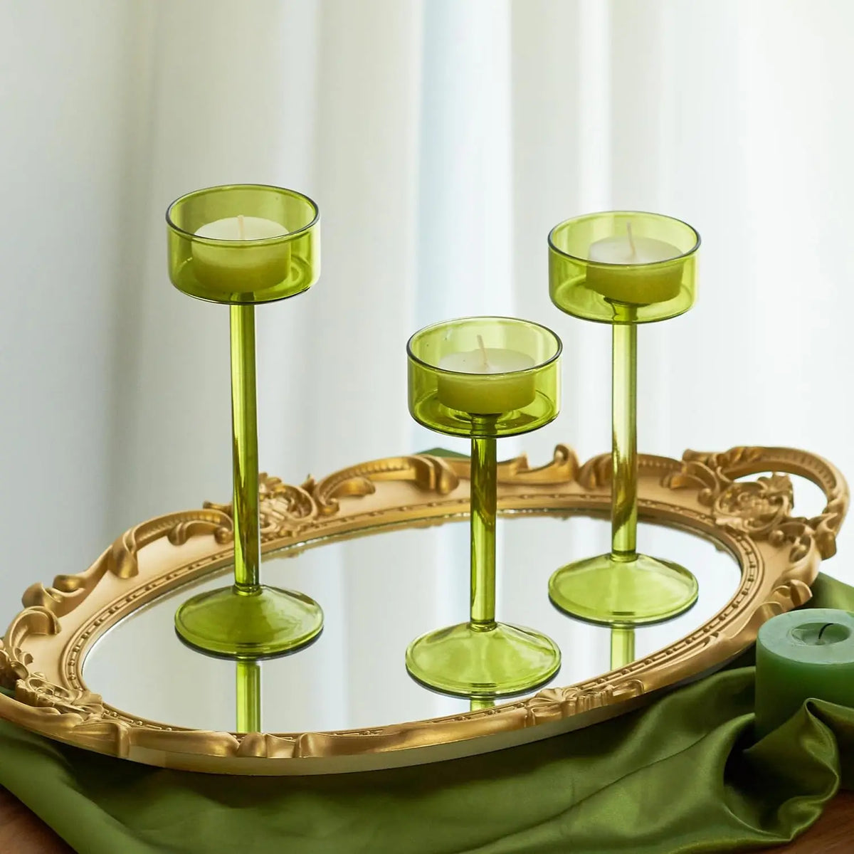 Tealight Candle Holder Set Glass Set of 3 Reflective Design