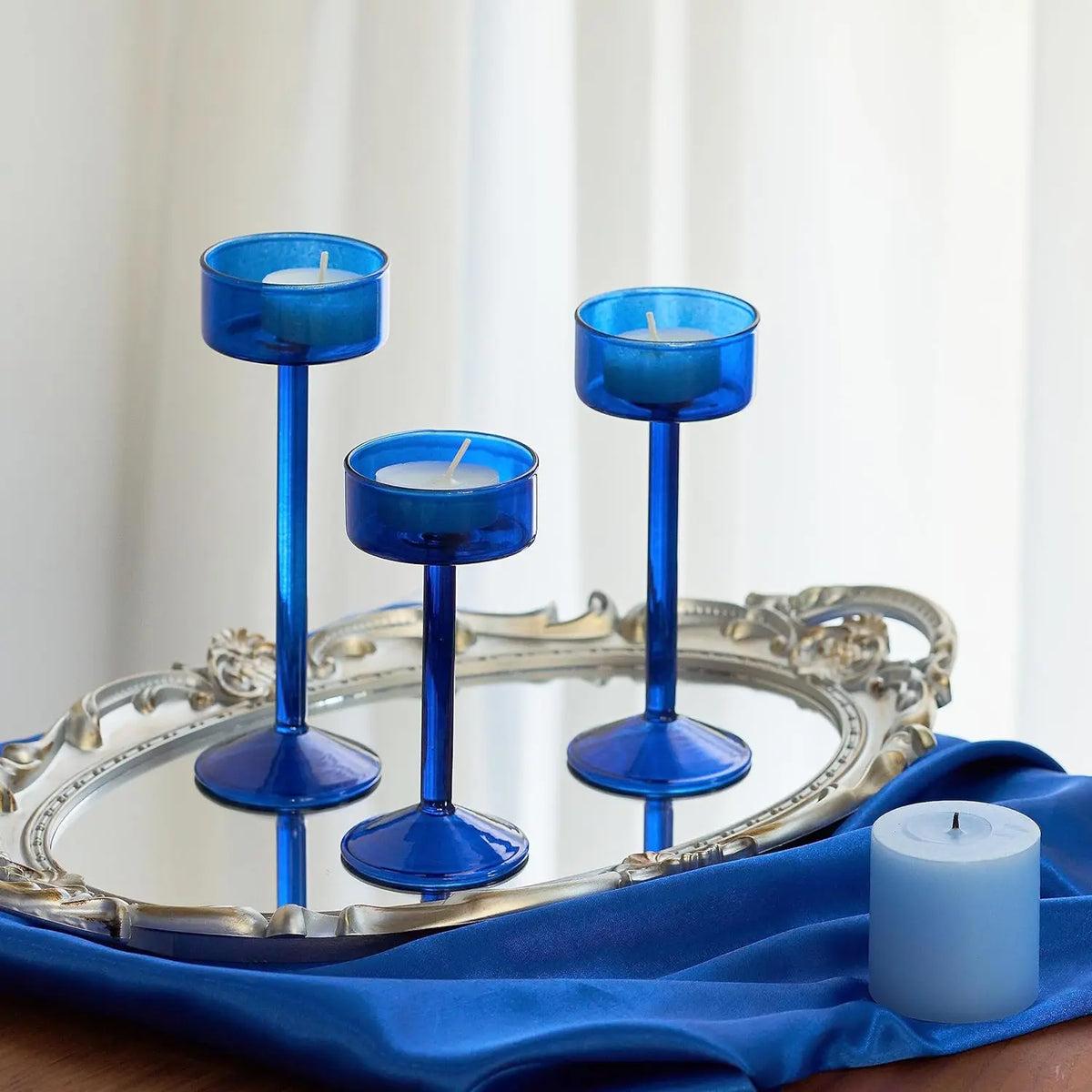 Tealight Candle Holder Set Glass Set of 3 Reflective Design
