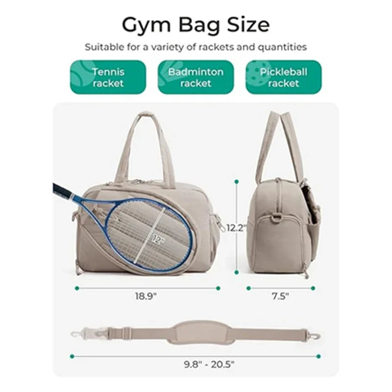 Tennis Bag Water-Resistant Multiple Pockets Detachable Shoulder Strap