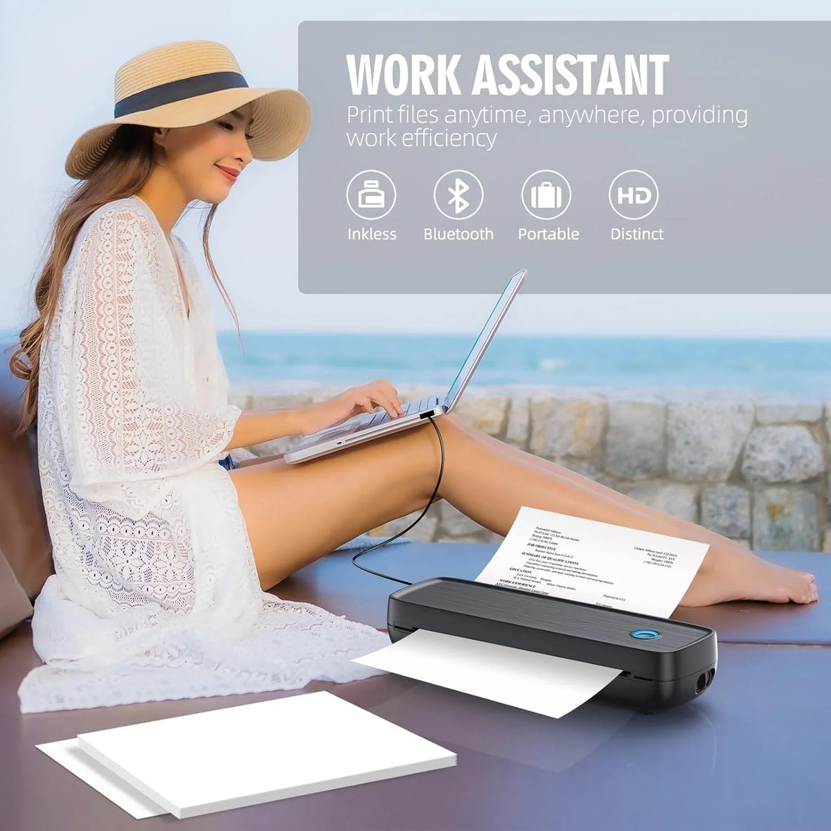 Thermal Printer Portable Wireless 600 Sheets Per Charge