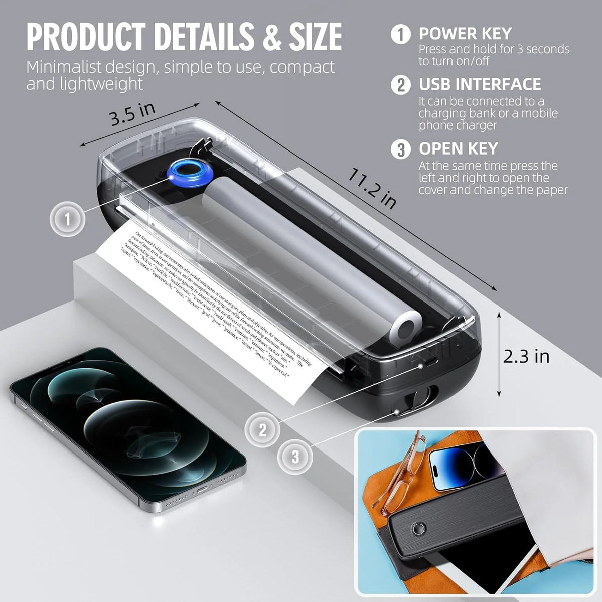 Thermal Printer Portable Wireless 600 Sheets Per Charge