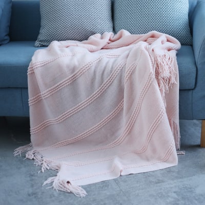 Throw Blanket Acrylic Textured Stripes Tassel Fringe