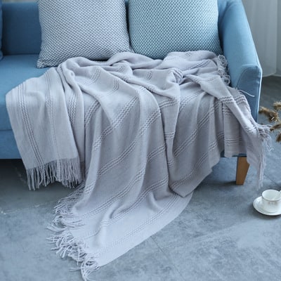 Throw Blanket Acrylic Textured Stripes Tassel Fringe