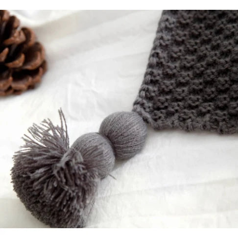 Throw Blanket Acrylic Waffle Knit Pom-Pom Trim