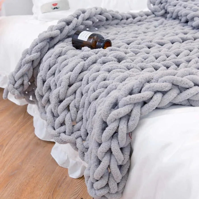 Throw Blanket Chenille Chunky Knit Oversized Loop Stitch