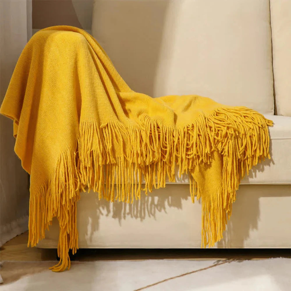 Throw Blanket Chunky Knit Acrylic Tassel Fringe Machine Washable