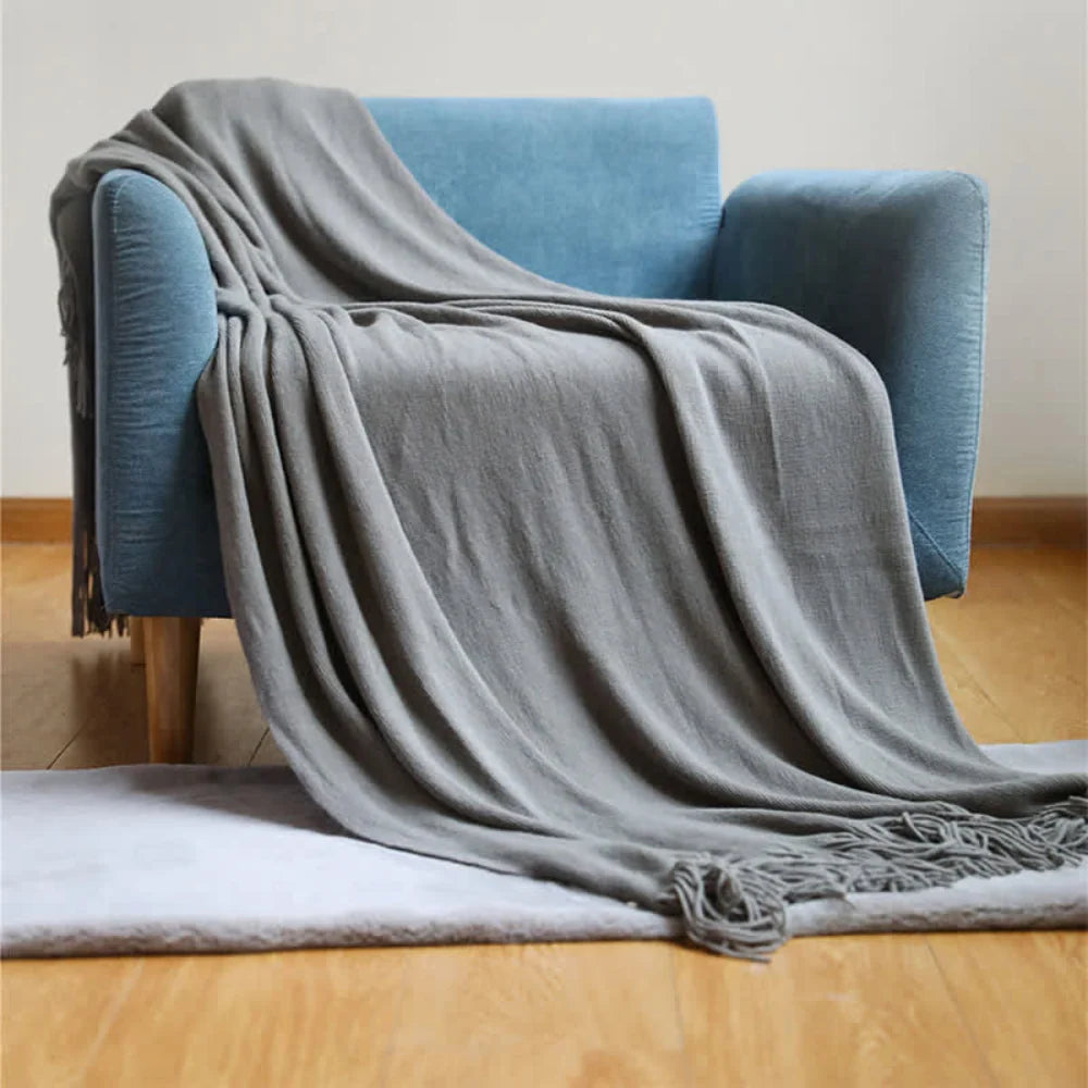 Throw Blanket Chunky Knit Acrylic Tassel Fringe Machine Washable