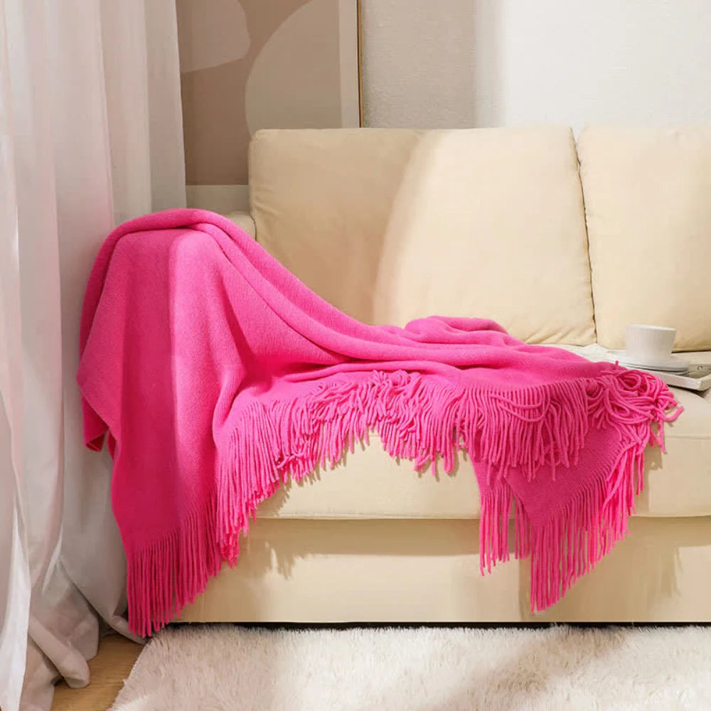 Throw Blanket Chunky Knit Acrylic Tassel Fringe Machine Washable