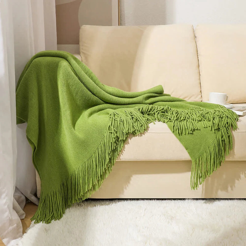 Throw Blanket Chunky Knit Acrylic Tassel Fringe Machine Washable