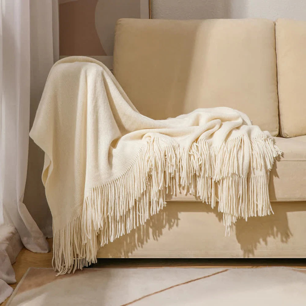 Throw Blanket Chunky Knit Acrylic Tassel Fringe Machine Washable