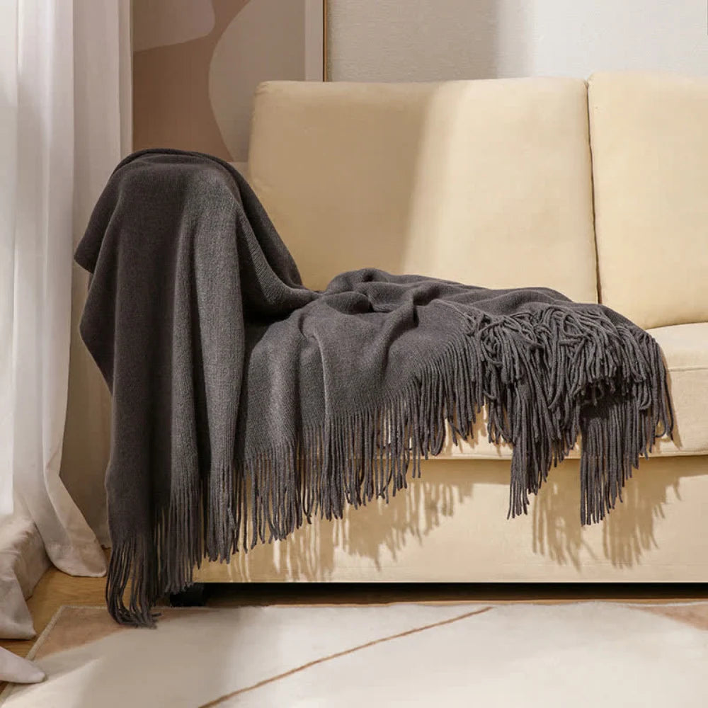 Throw Blanket Chunky Knit Acrylic Tassel Fringe Machine Washable