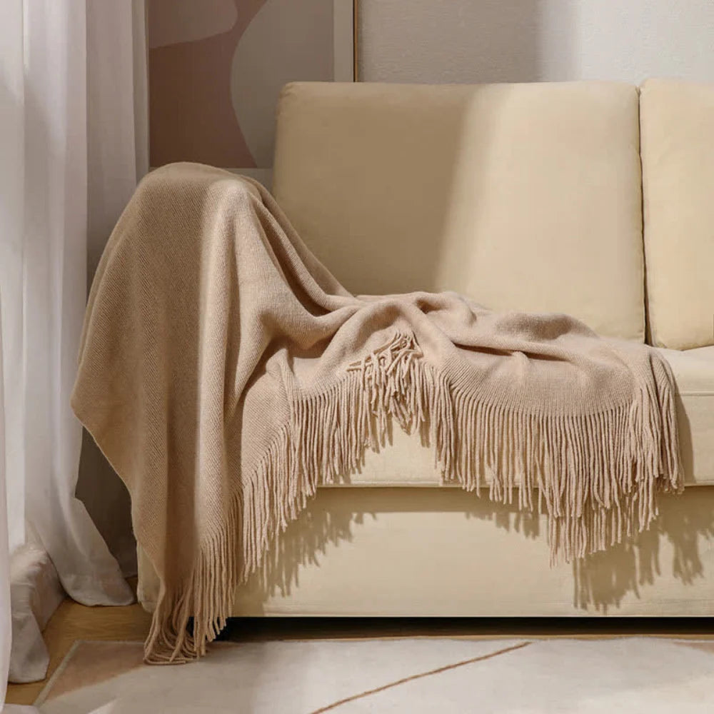 Throw Blanket Chunky Knit Acrylic Tassel Fringe Machine Washable