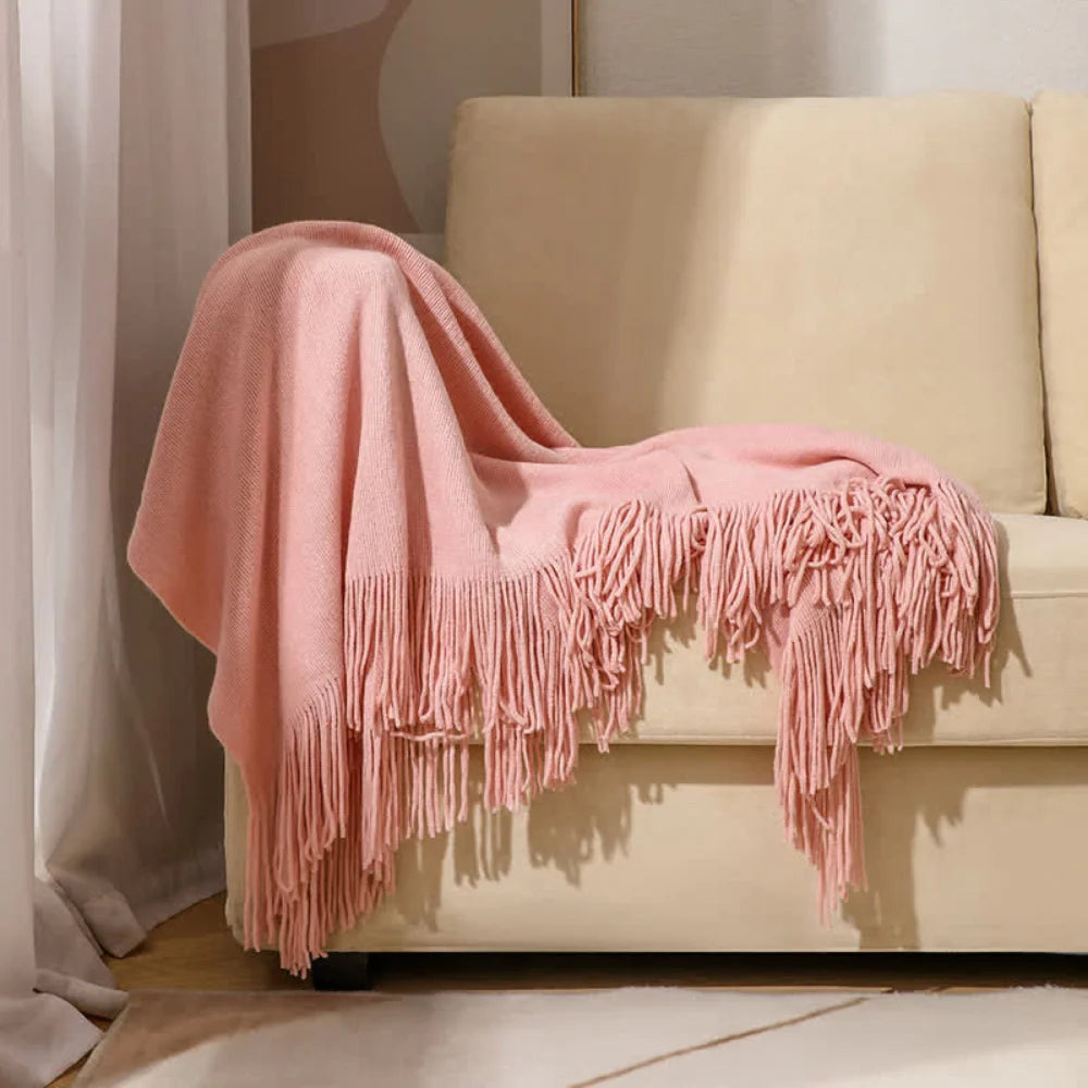 Throw Blanket Chunky Knit Acrylic Tassel Fringe Machine Washable