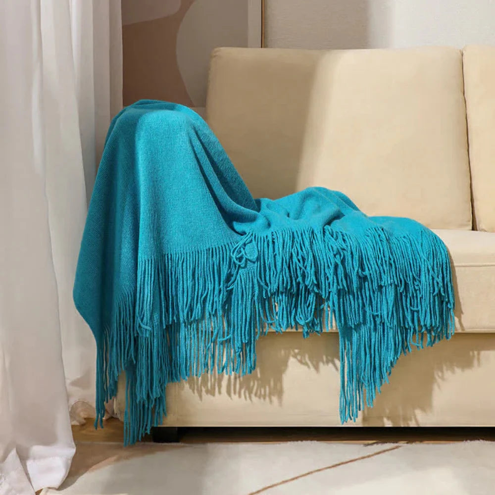 Throw Blanket Chunky Knit Acrylic Tassel Fringe Machine Washable