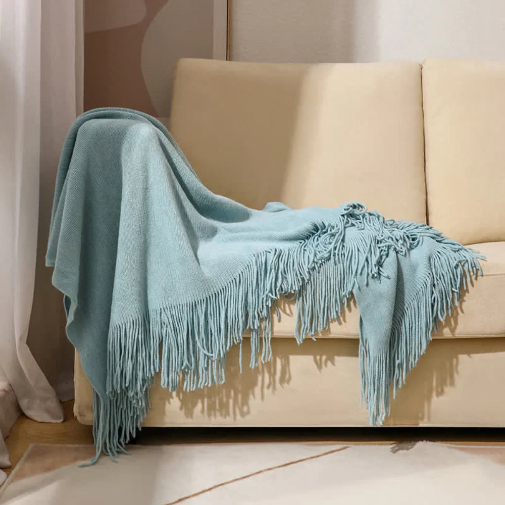 Throw Blanket Chunky Knit Acrylic Tassel Fringe Machine Washable