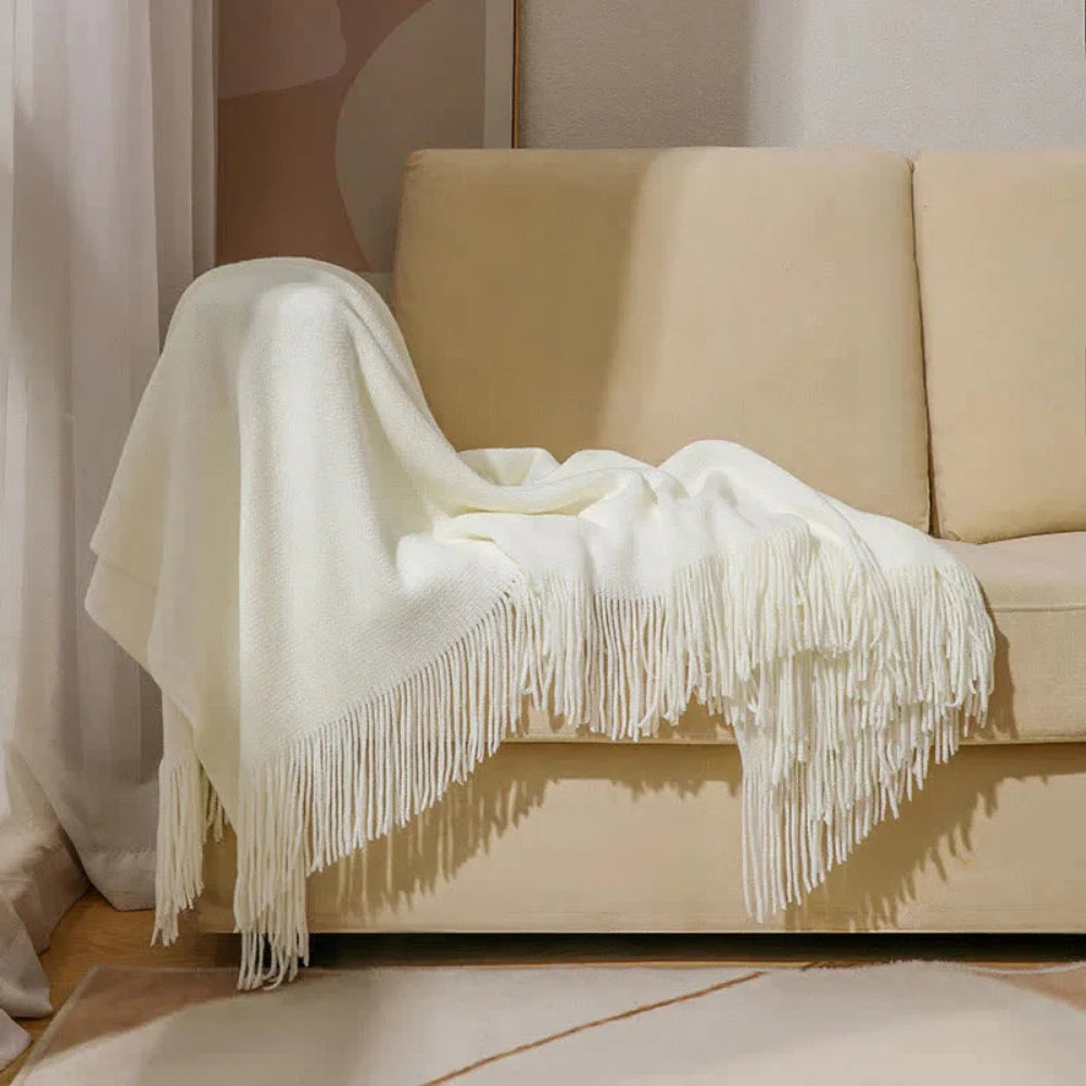 Throw Blanket Chunky Knit Acrylic Tassel Fringe Machine Washable
