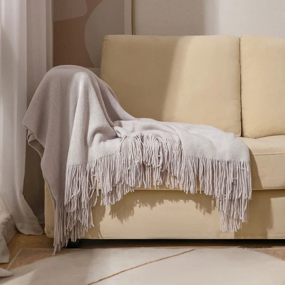Throw Blanket Chunky Knit Acrylic Tassel Fringe Machine Washable