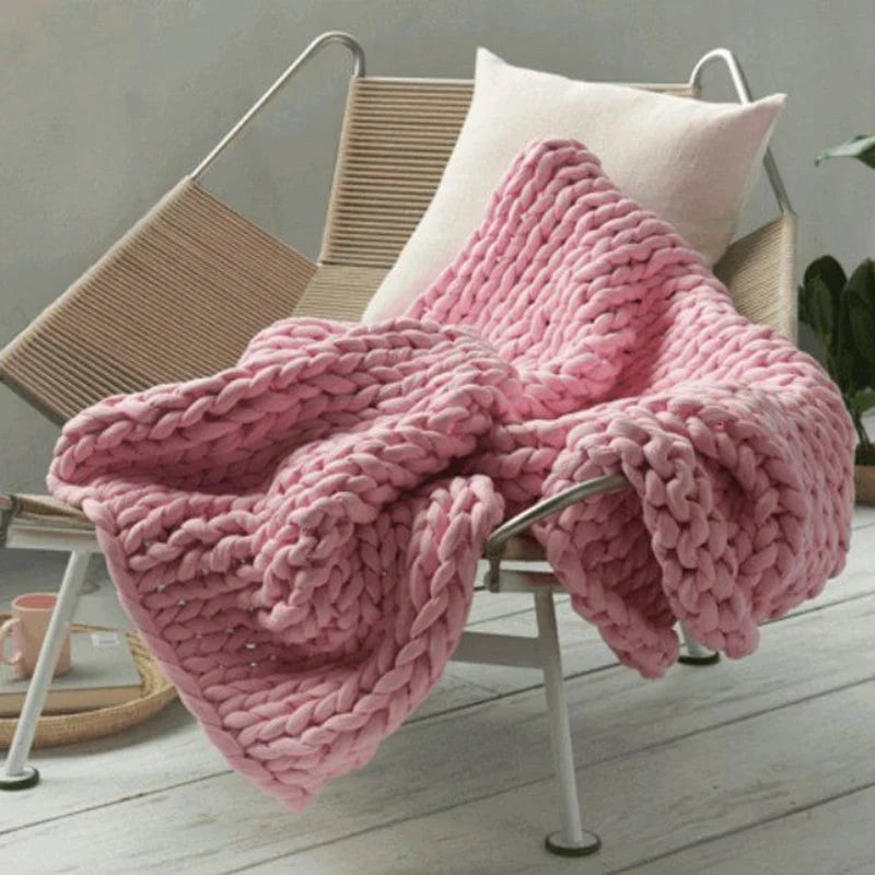 Throw Blanket Chunky Knit Weighted Comfort Braided Edges