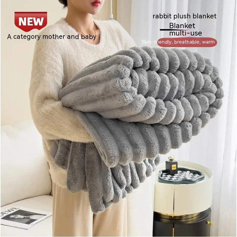 Throw Blanket Double-Sided Plush Faux Fur Pillowcase Included