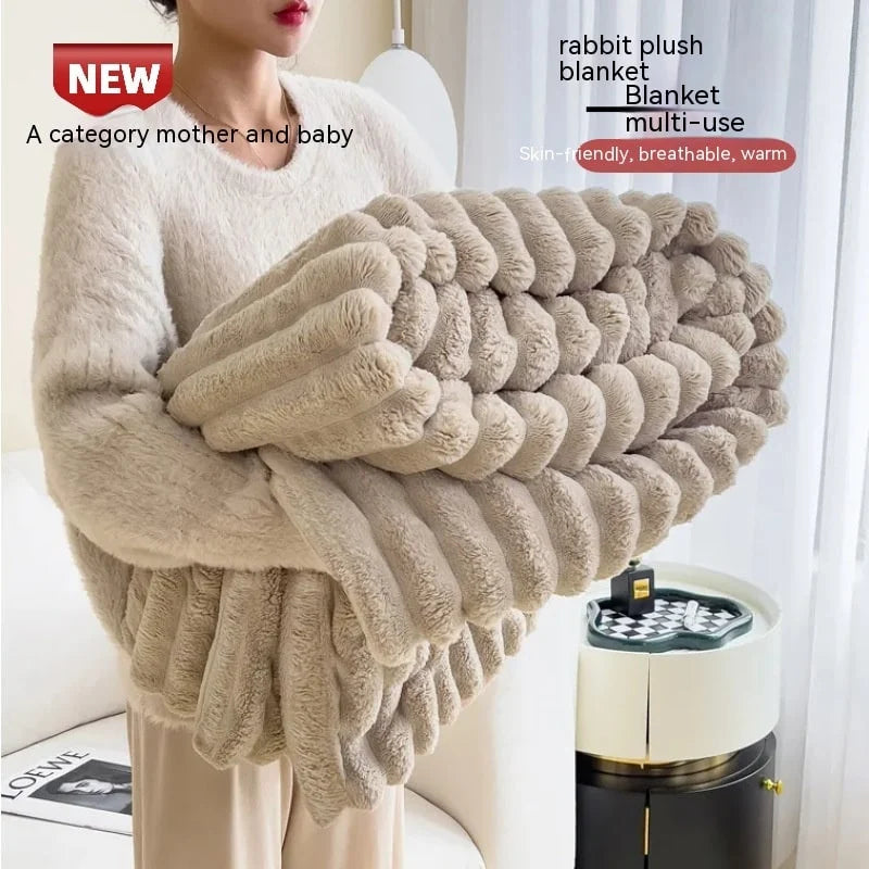 Throw Blanket Double-Sided Plush Faux Fur Pillowcase Included
