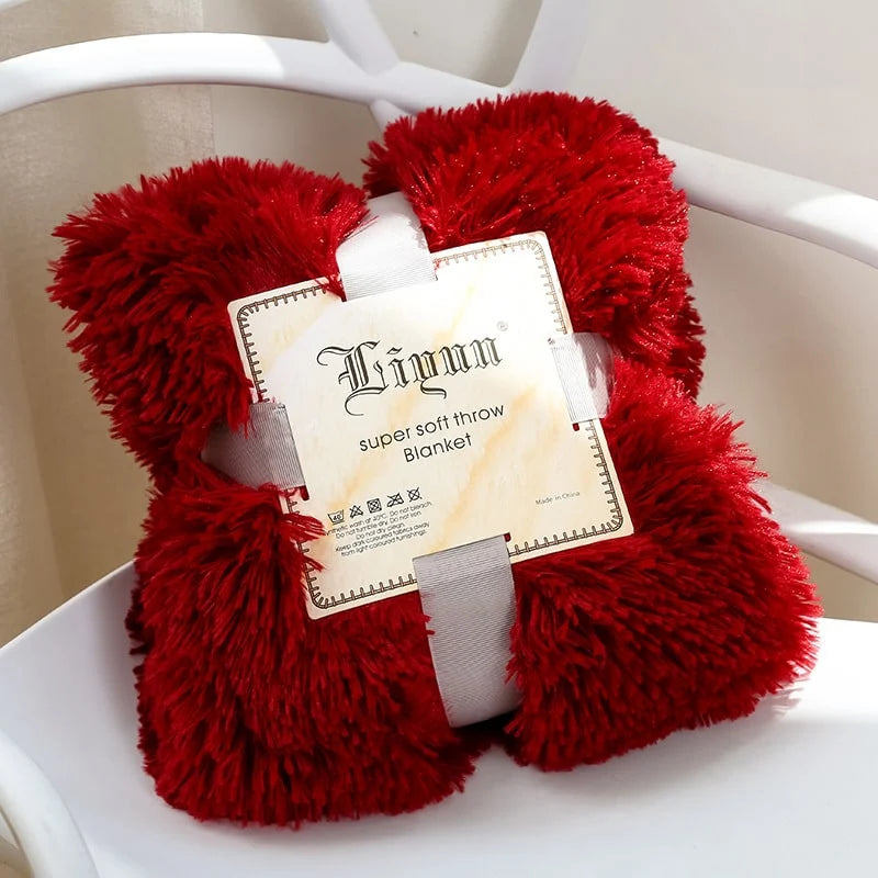Throw Blanket Faux Fur Long-Pile Soft Non-Shedding