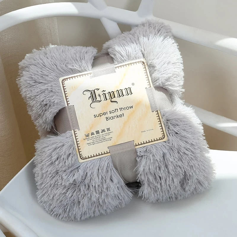 Throw Blanket Faux Fur Long-Pile Soft Non-Shedding
