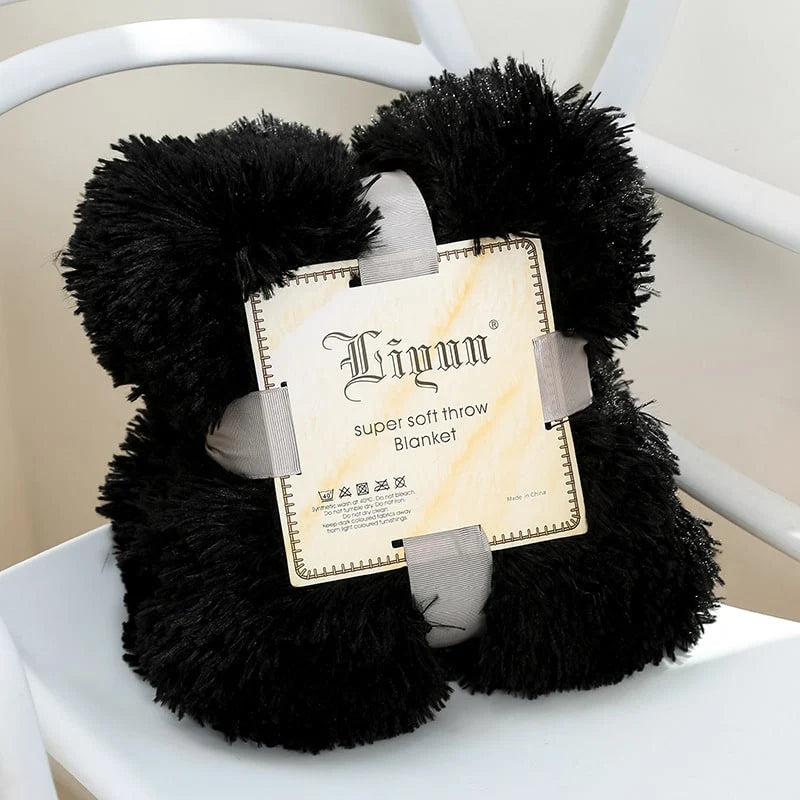 Throw Blanket Faux Fur Long-Pile Soft Non-Shedding