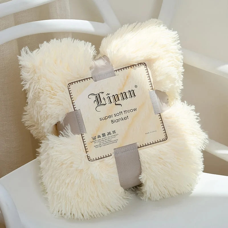 Throw Blanket Faux Fur Long-Pile Soft Non-Shedding
