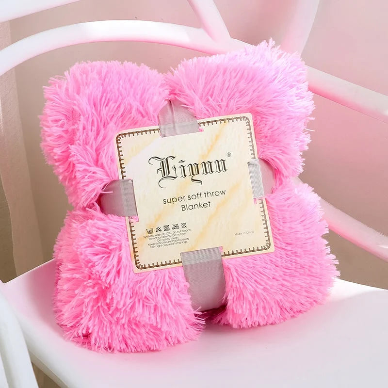 Throw Blanket Faux Fur Long-Pile Soft Non-Shedding