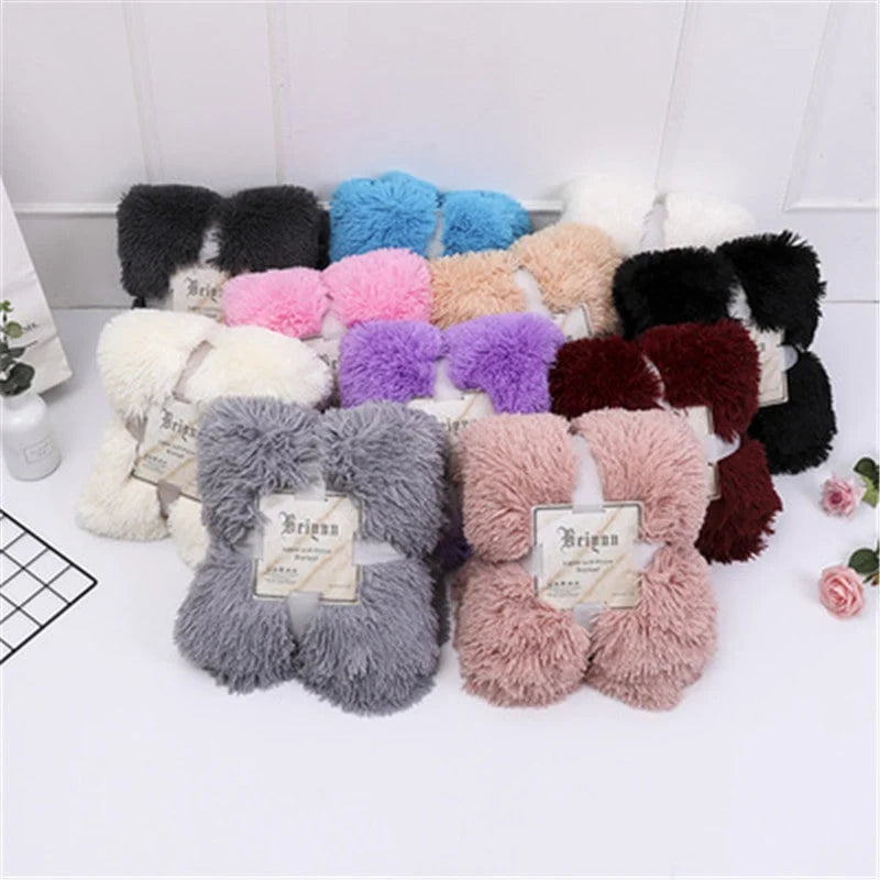 Throw Blanket Faux Fur Long-Pile Soft Non-Shedding