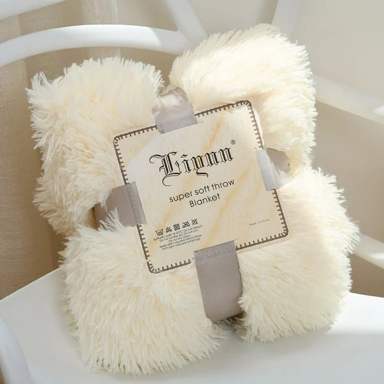 Throw Blanket Faux Fur Long-Pile Soft Non-Shedding