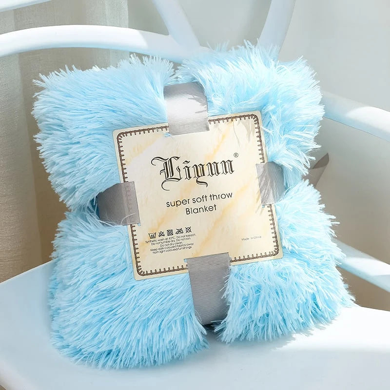 Throw Blanket Faux Fur Long-Pile Soft Non-Shedding