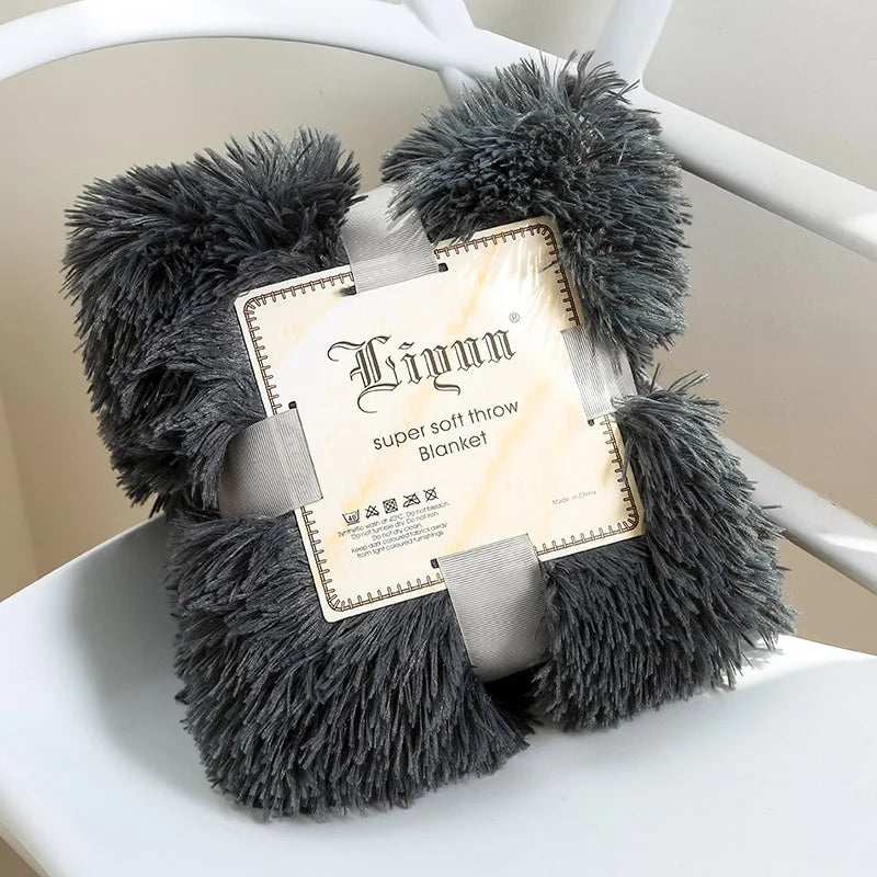 Throw Blanket Faux Fur Long-Pile Soft Non-Shedding