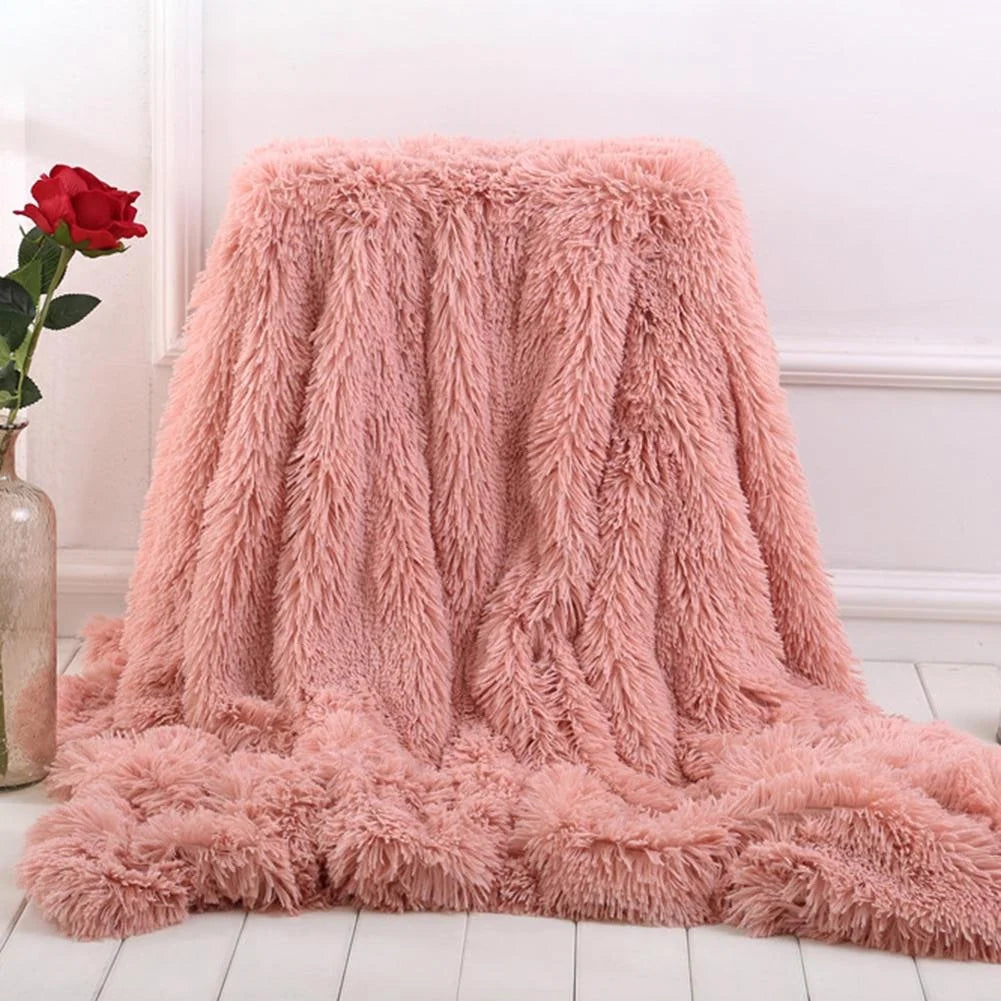 Throw Blanket Faux Fur Long-Pile Soft Non-Shedding