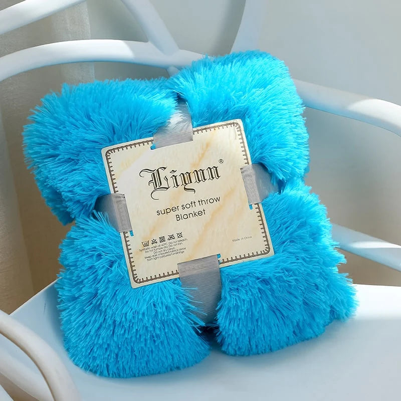 Throw Blanket Faux Fur Long-Pile Soft Non-Shedding