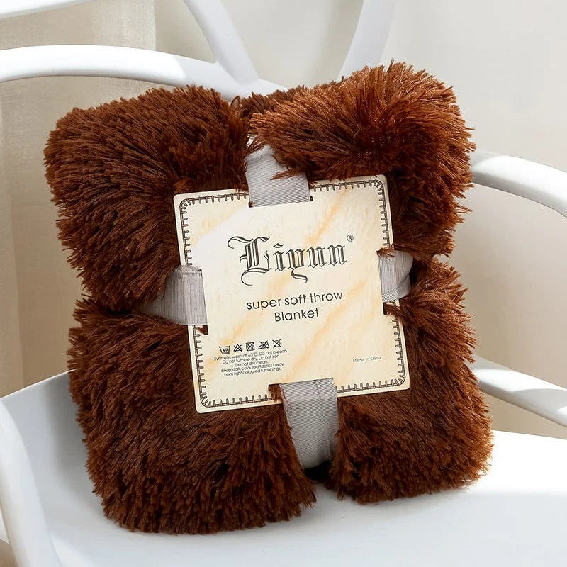 Throw Blanket Faux Fur Long-Pile Soft Non-Shedding