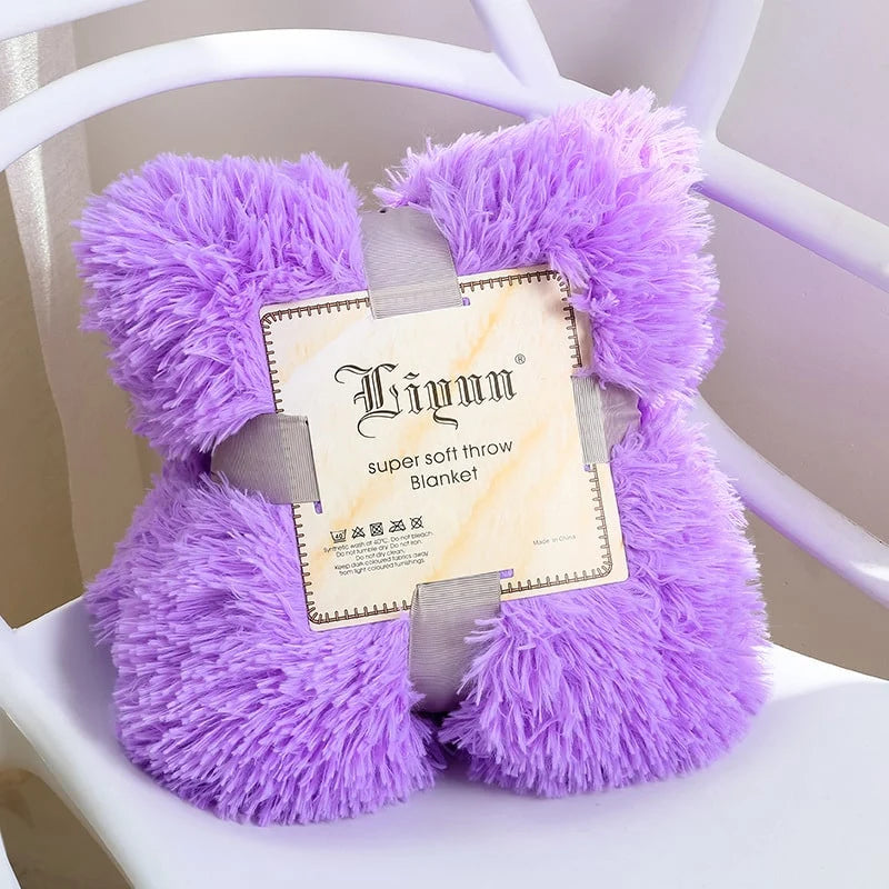 Throw Blanket Faux Fur Long-Pile Soft Non-Shedding