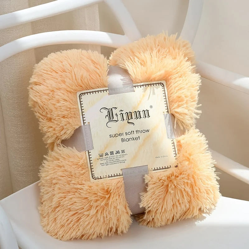 Throw Blanket Faux Fur Long-Pile Soft Non-Shedding