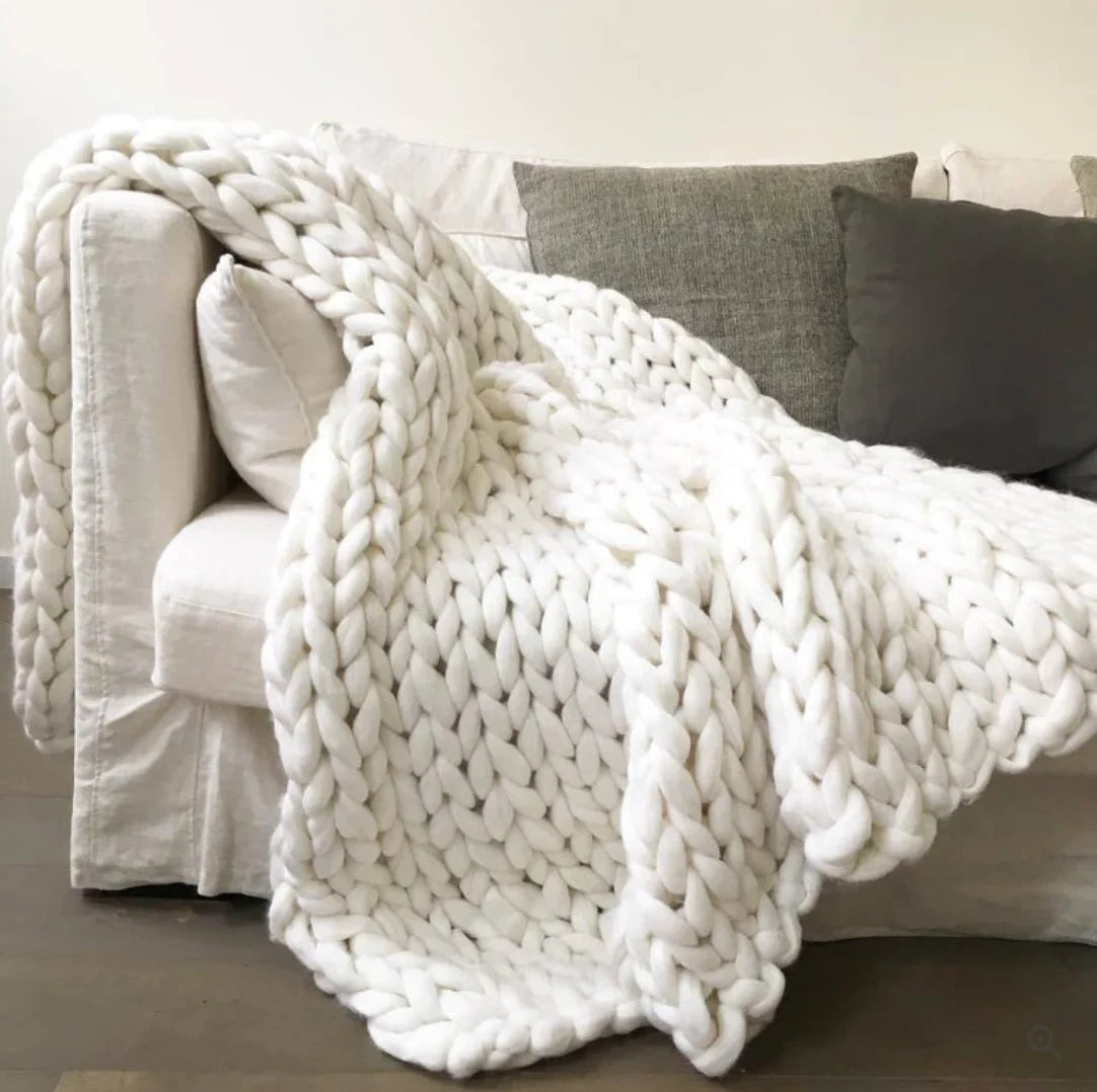 Throw Blanket Hand-Knitted Natural Fiber All-Season