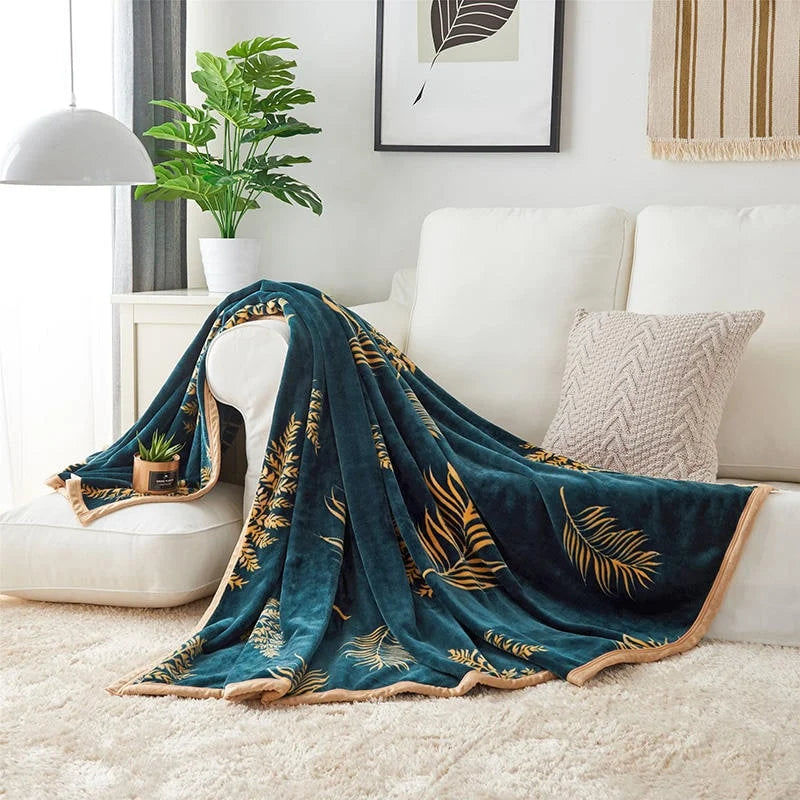 Throw Blanket Plush Flannel Botanical Leaf Pattern