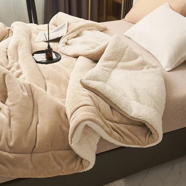 Throw Blanket Quilted Flannel Fleece Sherpa Lining Machine Washable