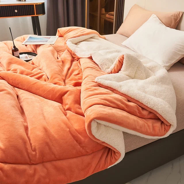 Throw Blanket Quilted Flannel Fleece Sherpa Lining Machine Washable