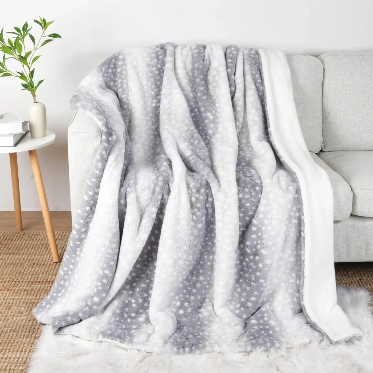 Throw Blanket Reversible Plush Deer Print Machine Washable