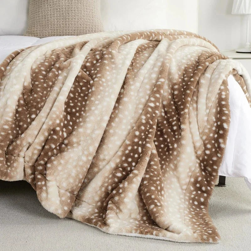 Throw Blanket Reversible Plush Deer Print Machine Washable