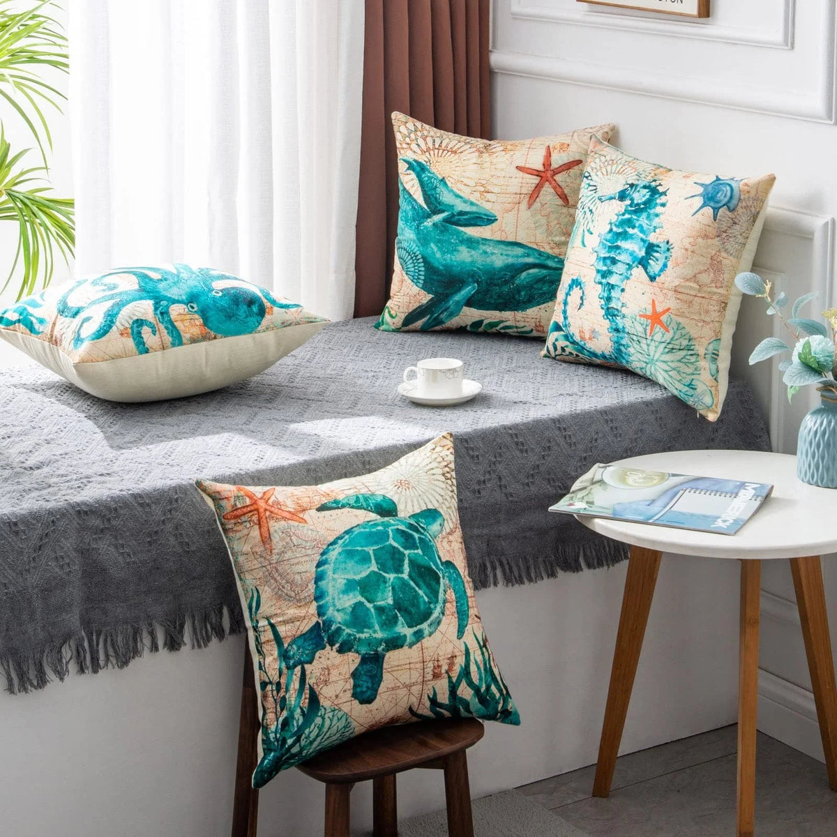 Throw Pillow Covers Marine Life Print Set of 4